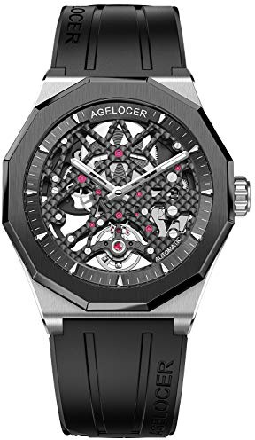 agelocer Herrklocka, dubbelskelett, automatisk, mekanisk, 41 mm keramisk infattning, 80 timmars kraftreserv, lysande, alligatorrem/gummirem, affärsklockor för män, klänning, lyxig present till män, Lq