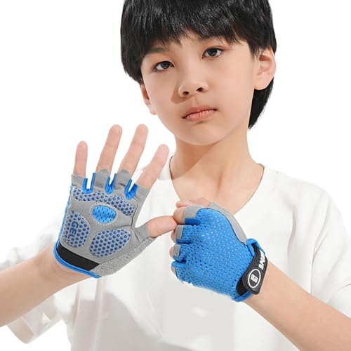 TENYELE Schutzhandschuhe für Kinder, schweißresistent, bequem, Halbfinger-Handschuhe für Kinder, Radfahren, Roller, Skateboarding