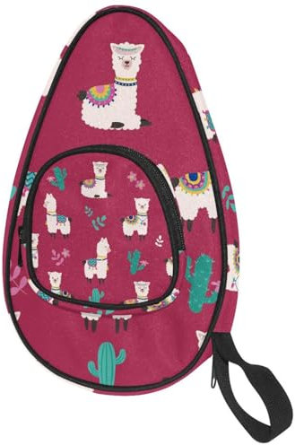 VAPOKF Housse pour raquette de tennis de table, motif cactus alpaga, animal mignon, sac de raquette de ping-pong, sac de raquette de tennis de table avec pochette pour 4 à 5 balles