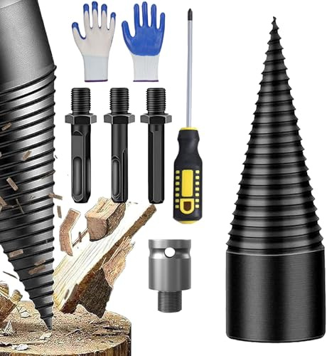 Firewood Drill Bit Set, Firewood Drill Bit Wood Splitter, Fire-wood Log Splitter Dri-ll Bit, Wood Splitt-er for Logs, Woods Splitt-er Drill Bits, for Electric Hammer, Impact D-rill (1 Set 32mm)