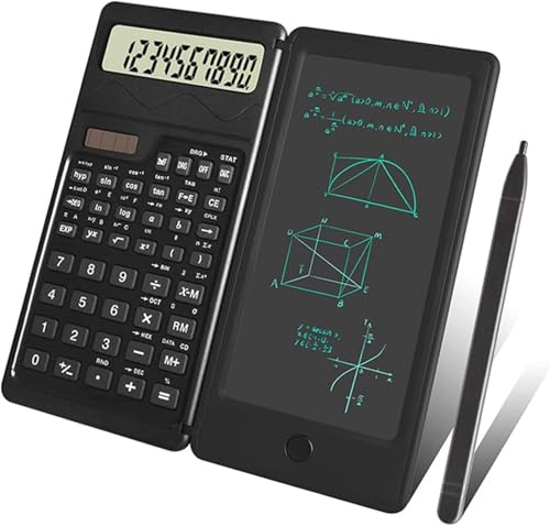 Calcolatrice Scientifica Portatile Pieghevole con Lavagna Cancellabile, LCD a 10 Cifre Ricaricabile Solare, Versatile per Ufficio e Scuola