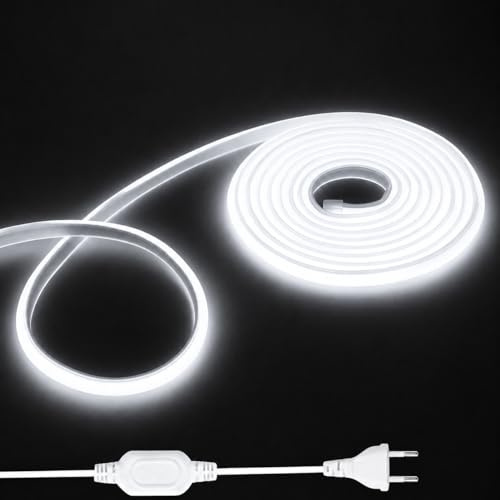 Shengruili 1M COB LED Streifen,Hohe Dichte LED Strip Lights mit Netzteil,220V LED Streifen Kaltweiß 6000K,Wasserdicht Diffusion Flex LED streifen für Heim Dekoration, Küche, Spiegel