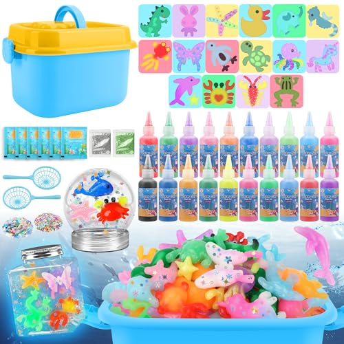 Herenear Aqua Gelz Set, 54 PCS Magic Water Elf mit 20 Magischem Gel und 16 Formen, DIY Kreatives Spielzeug Ab 4 5 6 7 Jahre Mädchen, Squishy Selber Machen Set, Wassergel Geschenk für Kinder