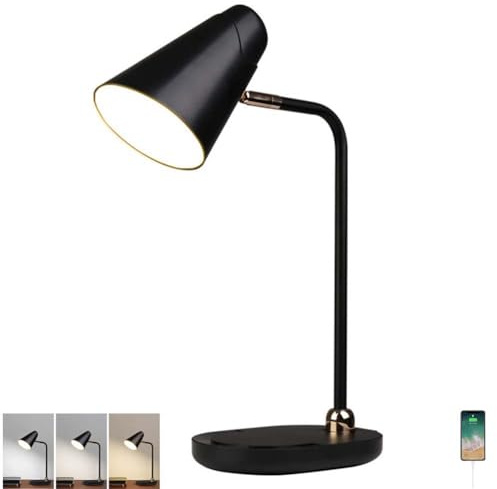 OOWDMPE LED Tischleuchte mit Kabel Schwarz Moderne Tischlampe USB-Anschluss Verstellbar Schreibtischlampe Kinder Leselampe Touch Dimmbar Nachttischlampe Bürolampe für Schlafzimmer Lesen Home Office