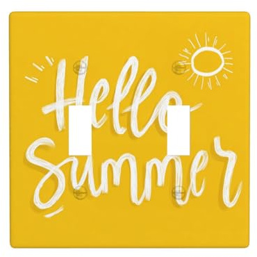 Word Hello Summer On Yellow - Placa de luz de doble banda minimalista para interruptor de pared, tamaño estándar, 11,4 x 11,4 cm
