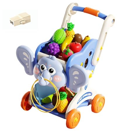Bomefoi Carrito De Compra para Niños | Juego De Carrito De La Compra para Bebés,Juguete Educativo Temprano De Comida | para Niños Y Niñas De 3+ Años, para Tienda De Bebés, Mercado, Exterior, Hogar,