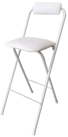 Sgabello pieghevole portatile con schienale e poggiapiedi, sedia da bar imbottita per cucina e sala da pranzo, sgabello alto per adulti (bianco, 60 cm)