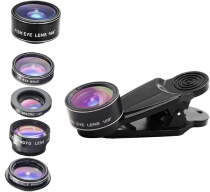SMASOLO Kit Obiettivi Fotocamera Smartphone in Lente Fish-eye Super Grandangolare Macro Teleconverter e Cpl Polarizzatore per Foto e Video Professionali
