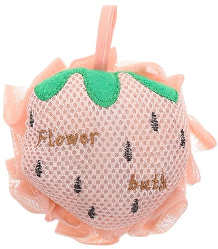 Mobestech Esponja de Ducha Exfoliante de Malla Grande, 1 Unidad, Color Rosa Fresa, Diseño Coreano para Niños y Adultos, Exfoliante Corporal Multifuncional para Baño