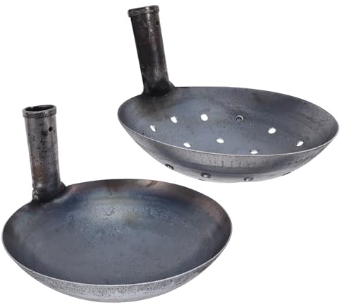 JOINPAYA Cucharón Metálico para Tamizar Lodo y Estiércol 2 Piezas 23 CM Pala de Hierro Agujeros para Jardinería Filtrado de Tierra y Fertilización Exteriores