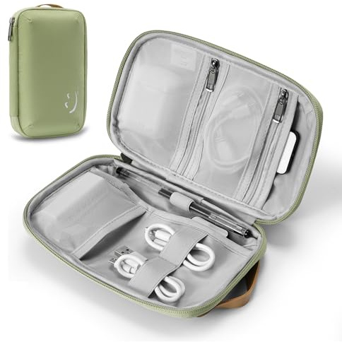 OrgaWise tillbehörsväska, elektronisk organizer-reseväska, bärbar kabelväska, kabelorganiseringsväska för kablar, laddare, SD-kort, USB, etc (grön, S)