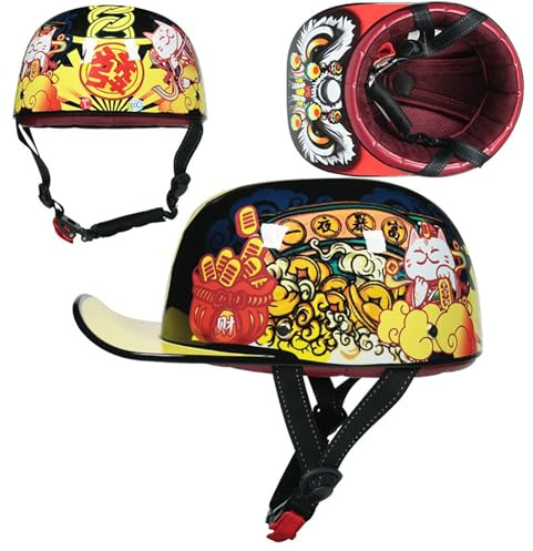 Vintage Basebollkeps Halvskalshjälm, Moped- Och Cruiserhjälm För Vuxna Män Och Kvinnor, Förlängd Retrobrätte, ECE/DOT-Godkänd 3,XL(59-60CM)