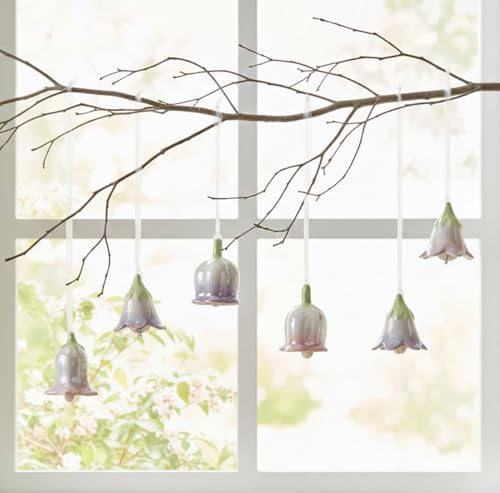 LB H&F LB H&F Dekohänger 6er Set Flower Bells Glöckchen 4 x 4 cm Kunstblumen, Künstliche Frühlingsblumen, Keramikblüten Zum Hängen Deko, Porzellanblümchen, Ostern Anhänger, Porzellan (3)