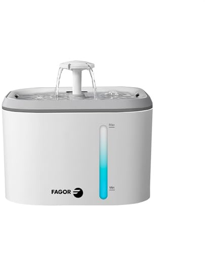 Fuente Automática 2.5L para Gatos y Perros, Bebedero con filtración, Bomba silenciosa, Flujo Continuo de Agua y depósito Transparente para Mascotas, FAGOR FontanaPet
