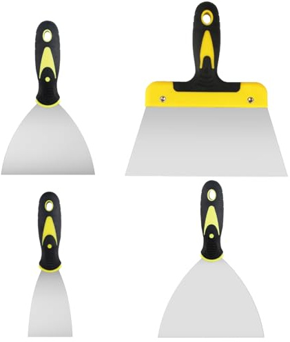 PULIANGLIU 4 Pack Spackelspadar Rostfritt Stål | Bredspackel Gips Skrapa 2/4/6/8 Tum, Rostfri Målarkniv Spackelspade med Plast Handtag, Putskniv Måleri Verktyg Set