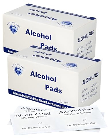 Ninnyi 200 Pcs Alcohol Wipes, 70% Isopropyl Alcohol Wipes, Individually Wrapped and Easy-Tear for Daily Any Surfaces Cleaning