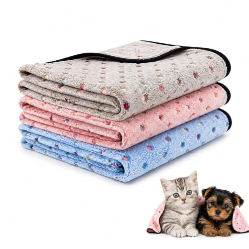 Dog Blankets, 3 Pack Soft Fluffy Washable Pet Blankets for Cats and Puppies | Lightweight Thin Blanket, Reusable, Protects Sofas, Beds and Furniture, Ideal for Indoor Use, Outdoor Trips and Travel