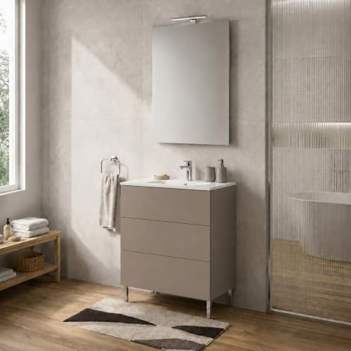 Mobile bagno a terra 60 cm Tortora – 3 cassetti con piedini e lavabo Tierra