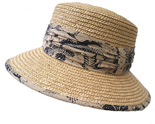 Seeberger Damenhut eleganter Naturstrohhut Hellbeige/Graublau