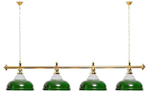 Billiard-Royal Billardlampe mit 4 Schirmen grün mit Glas Goldfarbene Halterung als Hängelampe für Billardtische