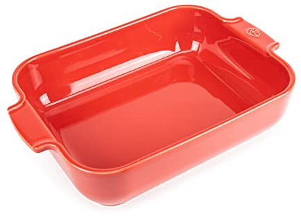 PEUGEOT - Rectangular Ceramic Baking Dish - 32 cm (including handles) x 20 cm x 6.5 cm - Capacity: 2.7 L - 4-5 Servings - 10 Year Guarantee - Made In France - Red Colour