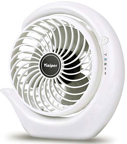 Viniper Portable Rechargeable Fan, Small Desk Fan : 3 Speeds & about 8-24 Hours Longer Working, 180 Rotation, Portable Desktop Fan Small but Mighty, Strong Wind (White, Light Black Blade)6.2 Inch