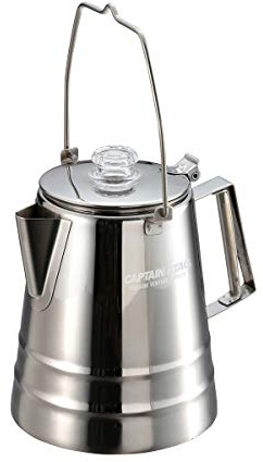 Captain Stag UW-3531 Kaffeekanne, Perkolator, 12 Tassen, geeignetes Fassungsvermögen 1,8 l, 18-8 Edelstahl, Silber