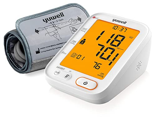 yuwell Blood Pressure Monitor, 360° Extra Large Arm Cuff, Digital BP Machine with Large Backlit Screen, Pulse Rate Monitoring, Dual Users, Voice Broadcast, Power Adapter and Batteries (YE660E)