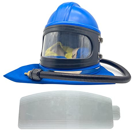 SHUNJIE Sandblasting Helmet& Hood Safe Air Feed Sandblast Helmet with Shoulder Protective for Sandblaster and Sand Blaster Equipment, Sand Blasting Hood mask with 5 Pieces Outer Lenses
