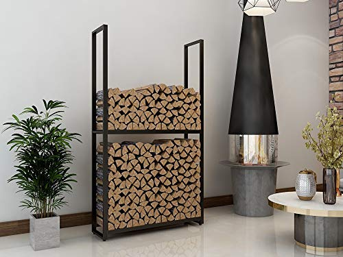 Montixx Kaminholzregal Brennholz-u.Feuerholzregal Kaminholzständer Kaminholzhalter aus Metall schwarzpulver beschichtet Ständer abstellbar H100xB105xT25cm