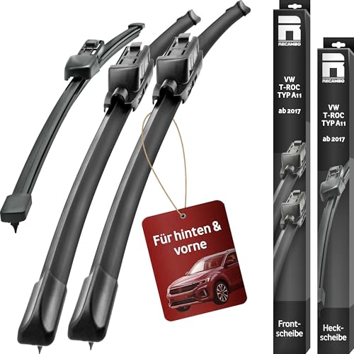 Recambo SCHEIBENWISCHER VORNE + HINTEN kompatibel für VW T-ROC | TYP A11 | ab BJ 2017 (3er Set: 650mm / 475mm / 325mm)