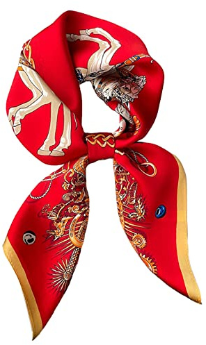 Quadratischer Schal für das Haar, 100 % reine Maulbeerseide, 68 x 68 cm, Damen-Halstuch, Kopftuch, Schal (Red Passion)