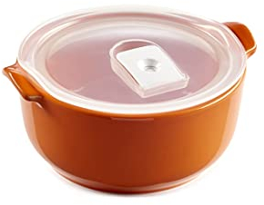 ESPRIT DE CUISINE - Plat À Four Rond En Céramique - Avec Couvercle Hermétique - Émail Résistant Aux Rayures - Made In France - 0,8L - 17,3x15,2x7,6cm Extérieur - Mandarine
