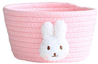 Cesto portaoggetti in tessuto, piccolo contenitore carino in corda di cotone intrecciato, cestino per scaffali multiuso per la casa, ufficio, desktop, decorazione, coniglio rosa