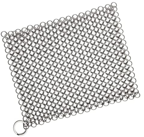 Glamified, Cast Iron Cleaner Stainless Steel Scourer 8x6 Inch Chainmail Scrubber for All Types of Skillet Griddles, Cast Iron Pans, Grills & Dutch Ovens