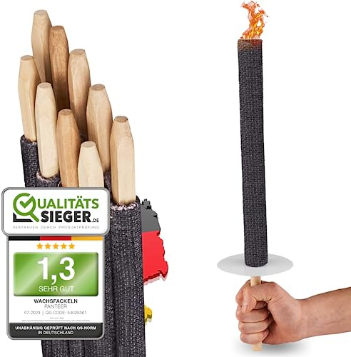 Panteer ® Fackeln aus natürlichem Wachs - Für eine Wanderung mit Kindern oder Freunden - Made in Germany - 90 Min. Brenndauer - Mit Handschutz (10x Stück, rot)