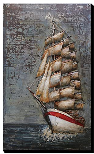 IDYL Metall-Bild mit 3D-Effekt | Moderne Kunst | Segelschiff | 60 x 100 x 3 cm | Nr. 1722