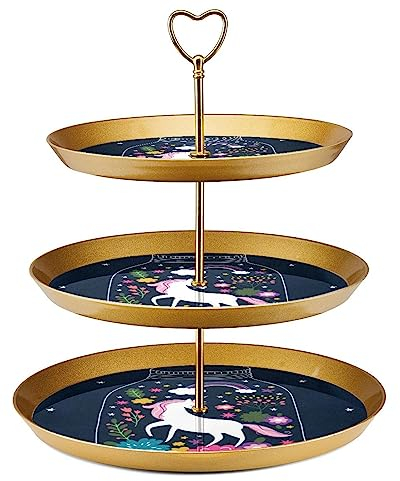 Dessert Table Display Set, Gold Cupcake Stand, Dessert Stands, 3 Tier Serving Tray, Cup Cake Tier Stand, Wedding Cake Stand for Dessert Table, Unicorn Cartoon Flower