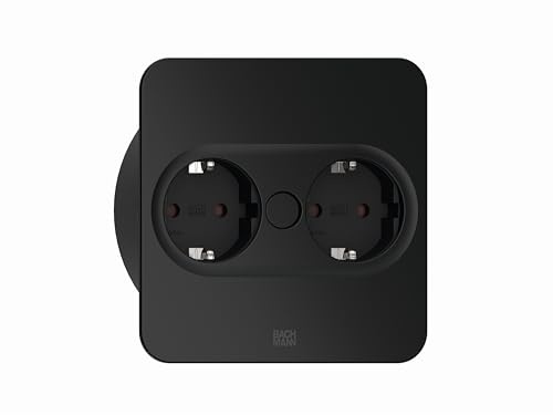 BACHMANN Einbausteckdose Twist 2 eckig 2-Fach, 2m Kabel, Tischsteckdose für Küche und Büro, Schwarz, 946.101 (automatische Öffnung und Anti-Fingerprint-Beschichtung)