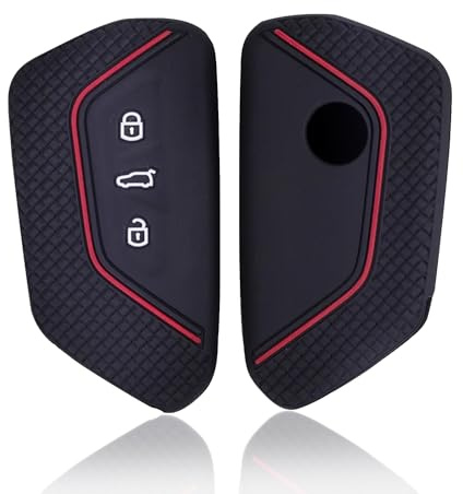 Schlüsselhülle Kompatibel Mit Vw, AutoschlüsselHülle Golf 8-3 Tasten | Mit Vw Skoda Octavia Golf 8 7 5 MK 4 Tarraco Ateca Cupra Seat Leon SchlüsselCover, Skoda Octavia Schlüsselhülle-Rot Linie