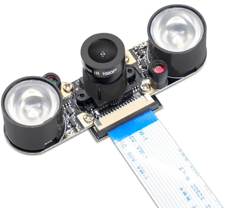 APKLVSR Compatible avec caméra Raspberry Pi - Vision nocturne - Module infrarouge 1080p - Webcam 5 MP OV5647 - Réglable - 2 LED IR - Pour Raspberry Pi