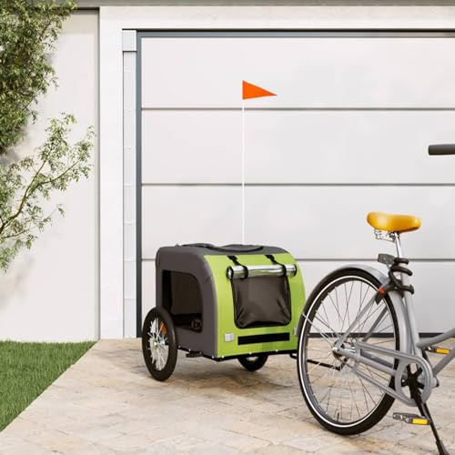 ZEYUAN Fahrradanhänger Hunde Grün und Grau Oxford-Gewebe und Eisen, Fahrrad Anhänger, Lastenanhänger, Handwagen, Fahrrad-lastenanhänger, Lastenfahrrad 93836
