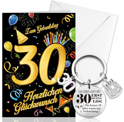 HOWAF Geburtstagskarte 30 Frau Karte 30 Geburtstag Mann, Karte 30. Geburtstag Schlüsselanhänger, Geschenk zum 30 Geburtstag, 30 Geburtstag Geschenk, Geschenk 30. Geburtstag Frau Männer, Schwarz Gold