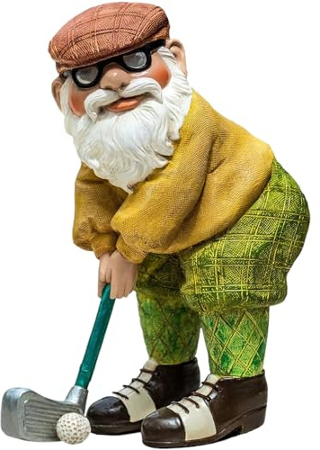Garden Gnomes 4.7x2.4 Inch Playing Golf Funny Gnome Resin Funny Golf Gnome Statue Novelty Gnome Ornaments for Pation Yard Lawn Indoor Tabletop Home Decor, Garden Gift.