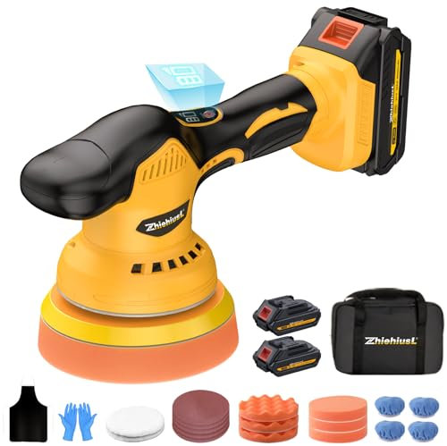 ZhiehiusL Cordless Car Buffer Polisher, Car Buffers and Polishers Kit with 2X21V 2.0Ah Batteries, 6 Speeds 2800-5500RPM, 6IN Cordless Polisher for Car Detailing Polishing Waxing