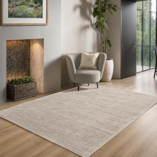 the carpet Janelle elegante di alta qualità in viscosa per soggiorno, tappeto a pelo corto intrecciato a mano con qualità premium, facile da pulire, resistente ai colori, beige, 200 x 290 cm