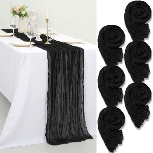 6 Stück Seihtuch Tischläufer Schwarz,55x300cm Rustikaler Gaze Stoff Boho Tischläufer Käsetuch Cheesecloth Tischläufer Hochzeit Tischdecke für Hochzeitsfeier Brautparty Tischdekoration