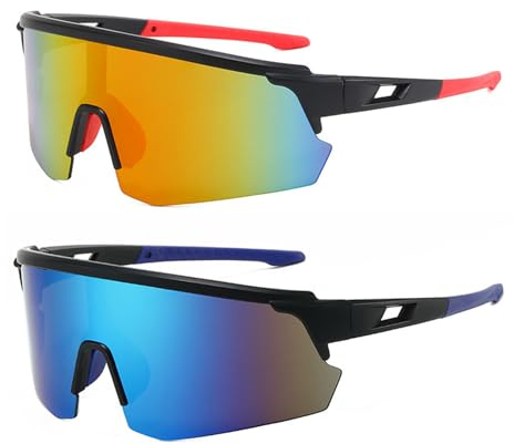 KASESSS 2 PCS Occhiali da Sole Sportivi, Occhiali da Ciclismo per Uomini Donne, Occhiali da Sole da Ciclismo, UV400 Occhiali Veloci, Occhiali Ciclismo Uomo, per Attività All'aria Aperta Corsa Sci