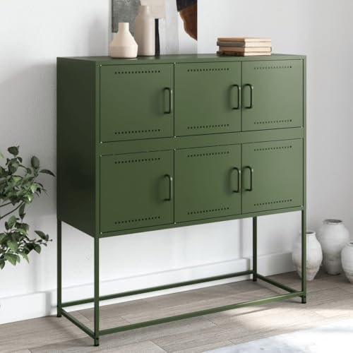 ZEYUAN Sideboard Olivgrün 100,5x39x107 cm Kaltgewalzter Stahl, Kommode Schlafzimmer, Kommoden & Sideboards, Wohnzimmerschrank, Flur Kommode, Zimmer Möbel - 846600
