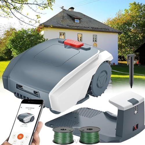 aromaoveite Robot Tagliaerba 1/4 Acro con Filo Perimetrale, 18v 4.4ah GPS Robot Tagliaerba Automatico con Percorsi Paralleli, Pendenza 25%, Controllo Bluetooth WiFi, Altezza di Taglio 20-55 Mm,Grey